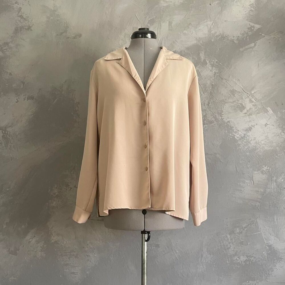 Vintage 90s Cream Collared Button Up Blouse XL